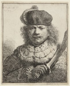 Autoportret z uniesioną szablą autorstwa Rembrandt van Rijn