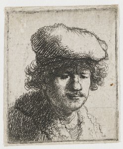 Autoportret z czapką nasuniętą na czoło autorstwa Rembrandt van Rijn