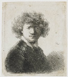 Autoportret z kręconymi włosami i białym kołnierzykiem: biust autorstwa Rembrandt van Rijn