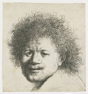 Autoportret z długimi, krzaczastymi włosami: tylko głowa autorstwa Rembrandt van Rijn