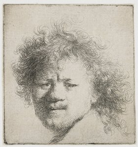 Autoportret z długimi, krzaczastymi włosami: tylko głowa autorstwa Rembrandt van Rijn