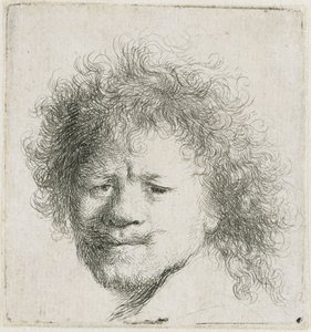 Autoportret z długimi, bujnymi włosami: sama głowa autorstwa Rembrandt van Rijn
