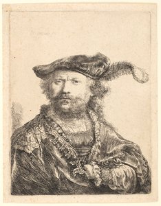 Autoportret w aksamitnej czapce z pióropuszem autorstwa Rembrandt van Rijn