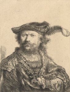 Autoportret w aksamitnej czapce z pióropuszem, 1638 autorstwa Rembrandt van Rijn