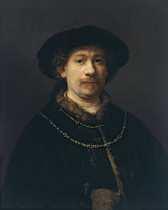 Autoportret z beretem i dwoma złotymi łańcuchami, ok. 1642 autorstwa Rembrandt van Rijn
