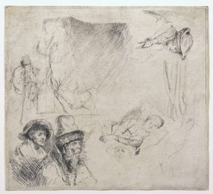 Arkusz studiów (z kobietą leżącą chorą w łóżku) autorstwa Rembrandt van Rijn