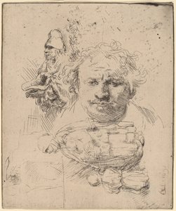 Arkusz studiów z szefem artysty, żebrakiem i kobietą z dzieckiem autorstwa Rembrandt van Rijn
