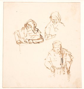 Szkic z dwoma Studiami kobiety i jednym Studium mężczyzny autorstwa Rembrandt van Rijn