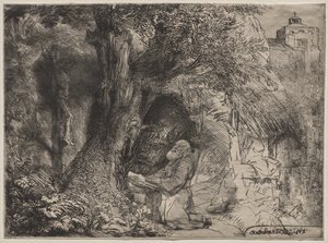 Święty Franciszek modlący się pod drzewem autorstwa Rembrandt van Rijn