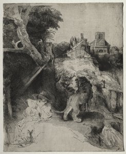 Św. Hieronim czytanie we włoskim krajobrazie autorstwa Rembrandt van Rijn