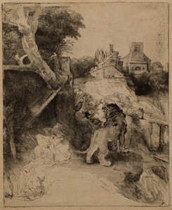 Św. Hieronim czytanie we włoskim krajobrazie autorstwa Rembrandt van Rijn