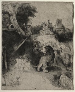 Św. Hieronim czytanie w pejzażu włoskim, c. 1653. autorstwa Rembrandt van Rijn
