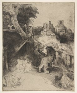 Św. Hieronima w pejzażu włoskim, ca. 1653. autorstwa Rembrandt van Rijn