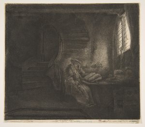 Św. Hieronim w Ciemnej Komnacie, 1642. autorstwa Rembrandt van Rijn
