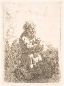 Św. Hieronim klęczący w modlitwie, spoglądający w dół autorstwa Rembrandt van Rijn