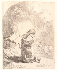 Modlitwa św. Hieronima: nadruk łukowy autorstwa Rembrandt van Rijn