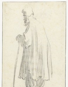 Stojący mężczyzna z kijem, zwrócony w lewo autorstwa Rembrandt van Rijn