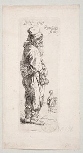 Stojący wieśniak zwrócony w prawo "DatS niet" autorstwa Rembrandt van Rijn
