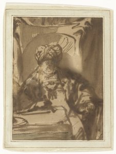 Aktor Willem Bartholsz Ruyter w roli króla Ahaswerusa na tronie autorstwa Rembrandt van Rijn