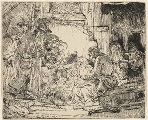 Adoracja pasterzy: z lampą autorstwa Rembrandt van Rijn