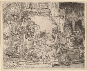 Adoracja pasterzy: z lampą autorstwa Rembrandt van Rijn