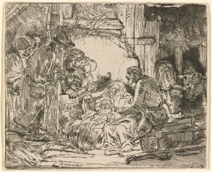 „Pokłon pasterzy”: z lampą autorstwa Rembrandt van Rijn