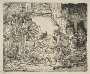 Adoracja pasterzy z lampą ok. godz. 1654. autorstwa Rembrandt van Rijn