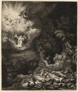 Anioł ukazujący się pasterzom autorstwa Rembrandt van Rijn