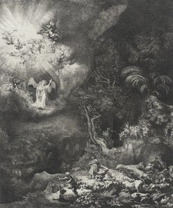 Anioł ukazujący się pasterzom, 1634 autorstwa Rembrandt van Rijn
