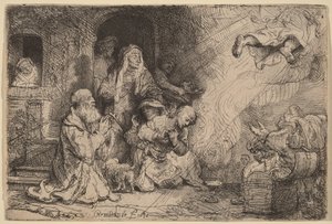 Anioł opuszczający rodzinę Tobiasza autorstwa Rembrandt van Rijn