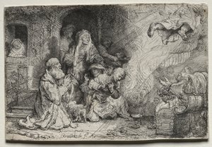 Anioł odchodzący z rodziny Tobit autorstwa Rembrandt van Rijn