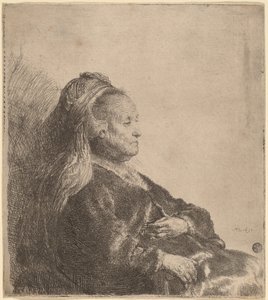 Siedząca matka artysty w orientalnym nakryciu głowy autorstwa Rembrandt van Rijn