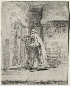 Ślepota Tobita: Większa płyta, 1651. autorstwa Rembrandt van Rijn