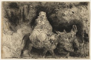 Ucieczka do Egiptu: przekroczenie potoku autorstwa Rembrandt van Rijn