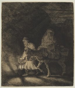 Ucieczka do Egiptu: kawałek nocy, 1651. autorstwa Rembrandt van Rijn