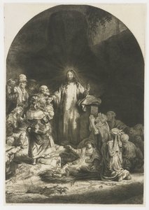 Nadruk stu guldenów: centralny element z głoszeniem Chrystusa, talerz wygięty w łuk autorstwa Rembrandt van Rijn