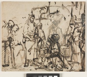 Spotkanie Chrystusa z Martą i Marią po śmierci Łazarza, ok. 1662-65 autorstwa Rembrandt van Rijn