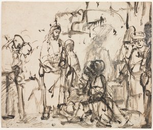 Spotkanie Chrystusa z Martą i Marią po śmierci Łazarza, ok. godz. 1662-65. autorstwa Rembrandt van Rijn