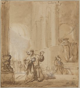 Przypowieść o celniku i faryzeuszu autorstwa Rembrandt van Rijn
