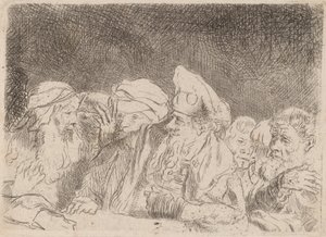Fragment debaty faryzeuszy z Druku Stu Guldenów, ok. 1930 r. 1649. autorstwa Rembrandt van Rijn