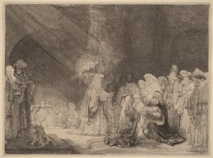 Ofiarowanie w świątyni: wydruk w formacie podłużnym autorstwa Rembrandt van Rijn