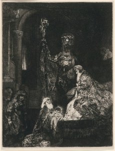 Ofiarowanie w świątyni w mrocznym sposobie autorstwa Rembrandt van Rijn