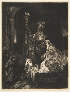 Ofiarowanie w mrocznej świątyni w mrocznej manierze, ca. 1654. autorstwa Rembrandt van Rijn