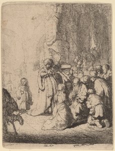 Ofiarowanie w świątyni z aniołem: mały talerz autorstwa Rembrandt van Rijn
