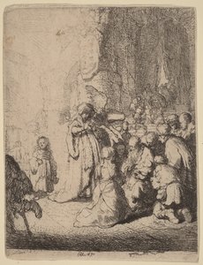 Ofiarowanie w świątyni z aniołem: mała tablica autorstwa Rembrandt van Rijn