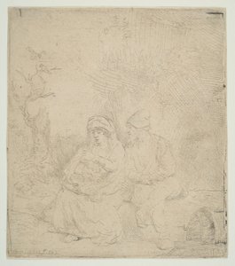 Odpoczynek w ucieczce do Egiptu, lekko wyryty, 1645. autorstwa Rembrandt van Rijn