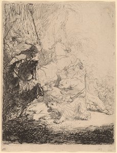 Polowanie na małe lwy (z dwoma lwami) autorstwa Rembrandt van Rijn