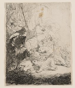Polowanie małego lwa (z dwoma lwami) autorstwa Rembrandt van Rijn
