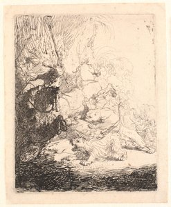 Polowanie na małe lwy (z dwoma lwami) autorstwa Rembrandt van Rijn