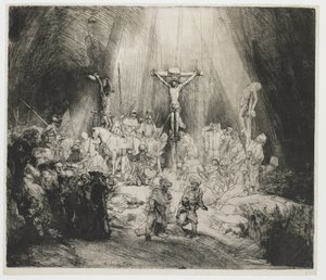 Trzy Krzyże Chrystus ukrzyżowany między dwoma złodziejami: „Trzy krzyże” autorstwa Rembrandt van Rijn